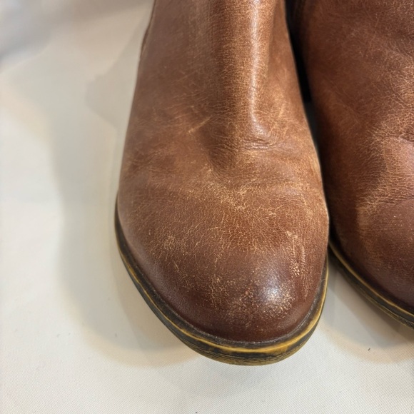 LUCKY BRAND Sz 9.5 Booties 2 Zippers Leather Distressed Stacked Heels Almond Toe - Picture 7 of 11